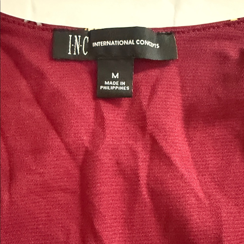 INC International Concepts Burgundy Chain-Print Top with Gold and Gray Links - Picture 6 of 6